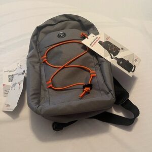 Sleek Gray Backpack with Orange Accents